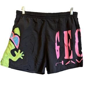 Vintage Gecko Hawaii Swim Trunks Men’s 3XL XXXL Black Pink Green Shorts 90s